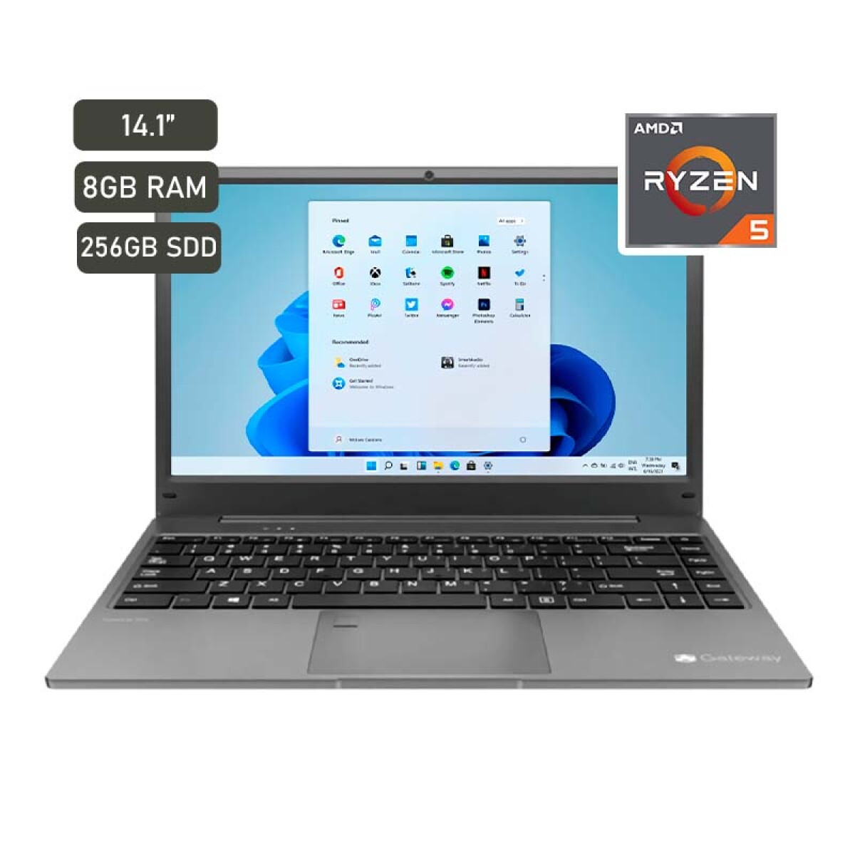 Notebook Gateway 14.1" AMD Ryzen 5 8GB 256GB Negra - Unica 