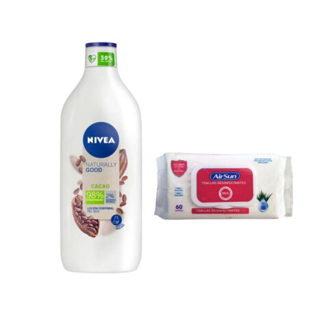 PACK CREMA NIVEA BODY NATURALLY 350 ML GOOD CACAO + TOALLA DESINF 60 UNID PACK CREMA NIVEA BODY NATURALLY 350 ML GOOD CACAO + TOALLA DESINF 60 UNID