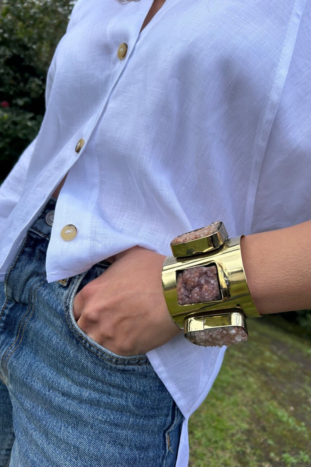 Multi Stone Cuff Rosa / Bronce