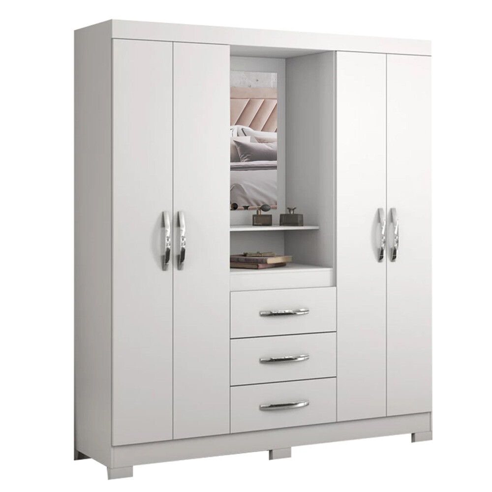 ROPERO 4 PUERTAS 3 CAJONES GUARDARROPA ARMARIO PLACARD CLOSET CON ESPEJO Y ESPACIO DE TOCADOR BLANCO - FLEX
