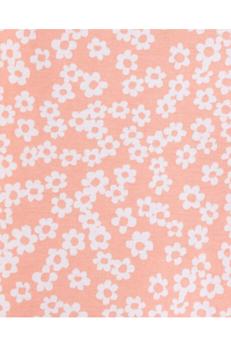 Pijama cuatro piezas de algodón dos remeras y dos pantalones, tonos verde y naranja, diseño floral Sin color