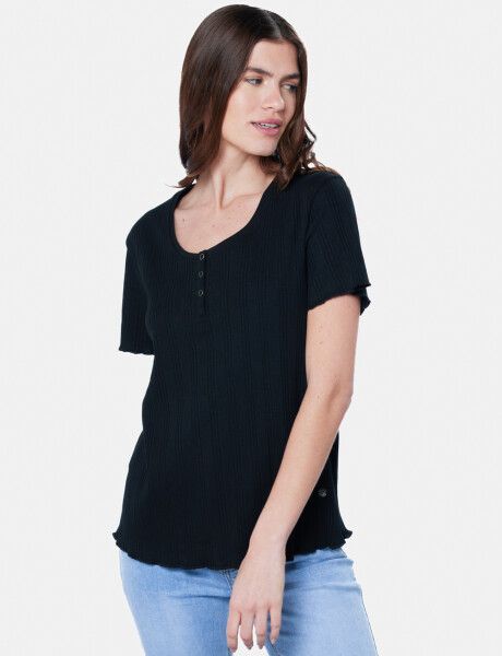 REMERA RIB CON BOTONES Negro