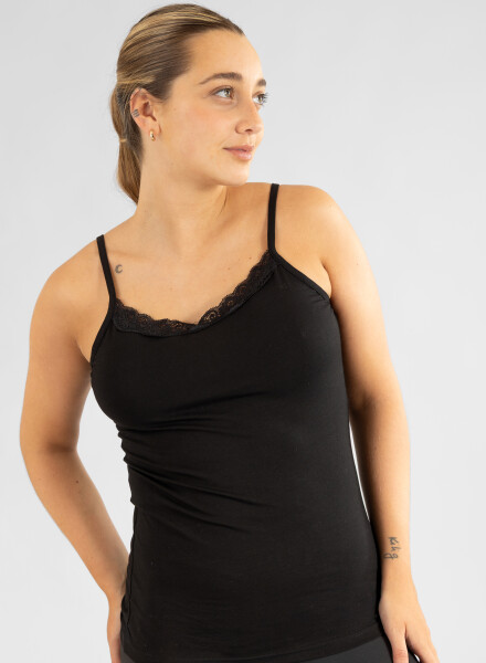 Musculosa con puntilla Negro