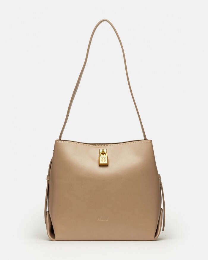 Cartera al hombro The Lock en efecto cuero liso Taupe