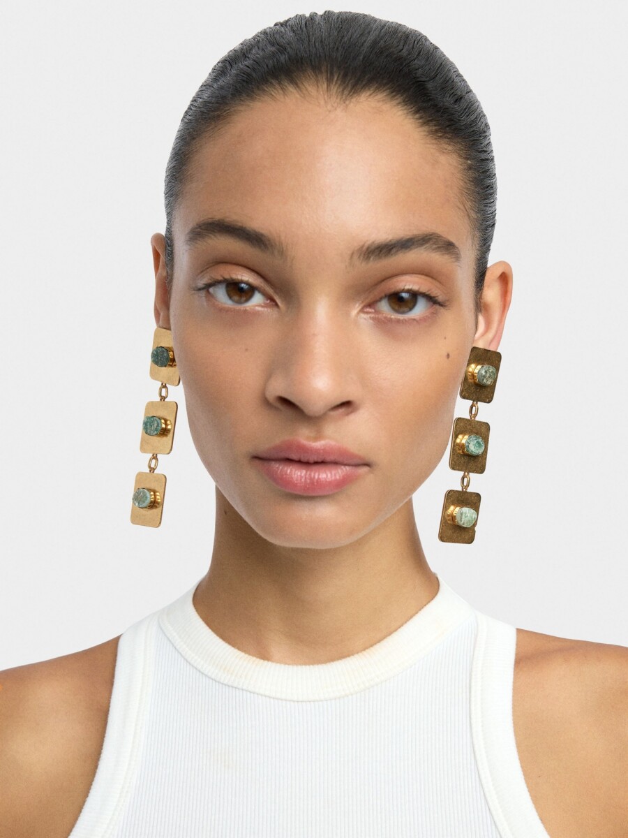 Pendientes Largos Cuadrados Con Piedras verde
