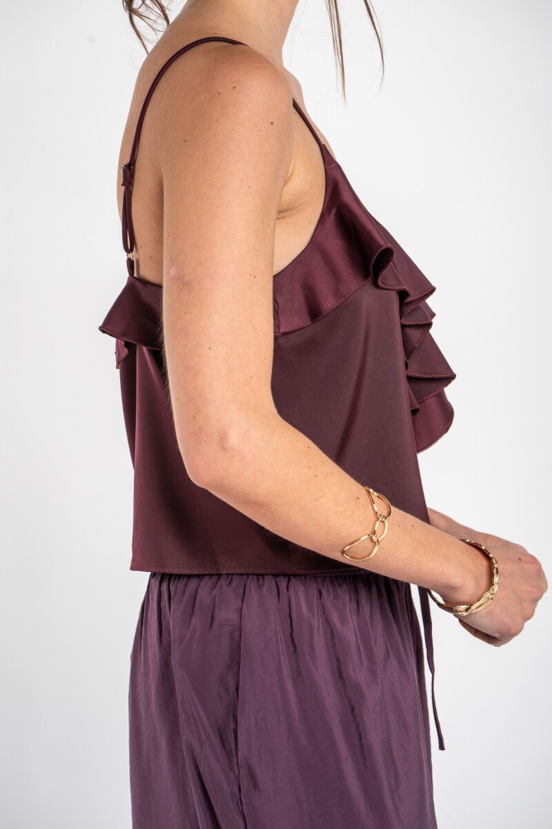 Musculosa Volado Saten Bordeaux