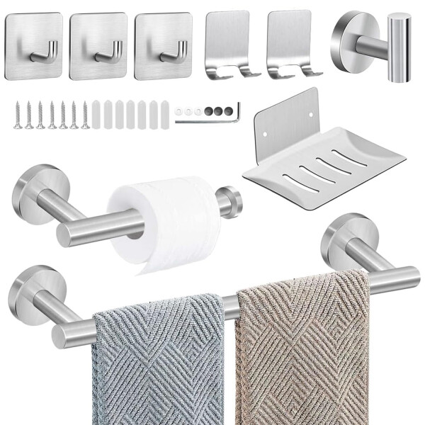 Set De Accesorios Para Baño Juego 9 Piezas Acero Inoxidable IMBACK Color Plateado Set De Accesorios Para Baño Juego 9 Piezas Acero Inoxidable IMBACK Color Plateado