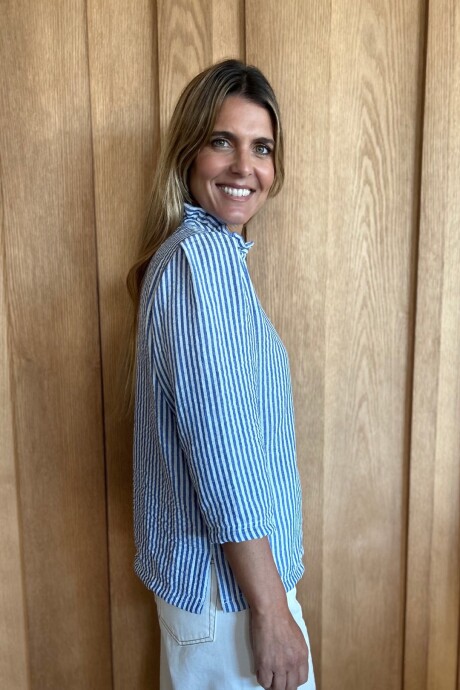 Camisa Carlotta 2.0 Lino Raya azul mediana