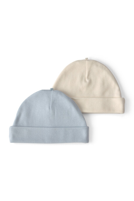 Pack dos gorros de algodón, azul y marfil Pack dos gorros de algodón, azul y marfil