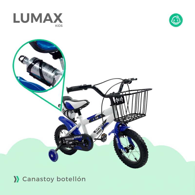 Bicicleta Rodado 14 Con Canasto Y Caramañola Niño Niña Lumax Azul