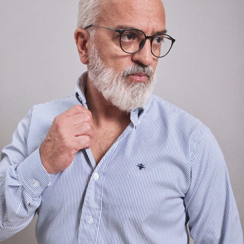CAMISA OXFORD BLANCO RAYA AZUL