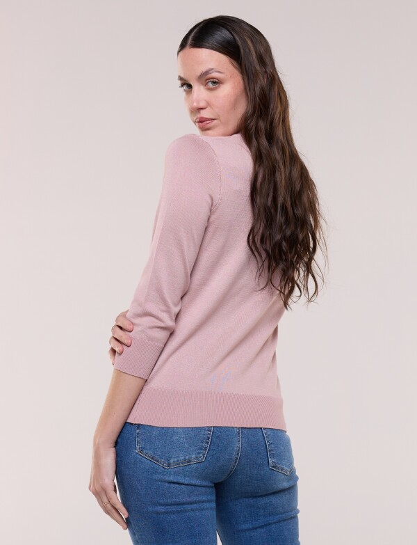Cardigan Manga 3/4 Con Botones Florales Metálicos ROSA