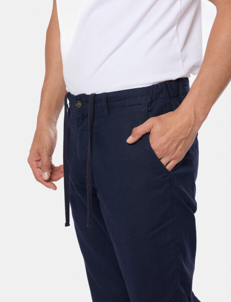 PANTALÓN DE LINO CON CINTURA ELASTIZADA Marino