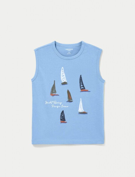CAMISETA SIN MANGAS DE TEJIDO DE PUNTO CON ESTAMPADO CELESTE