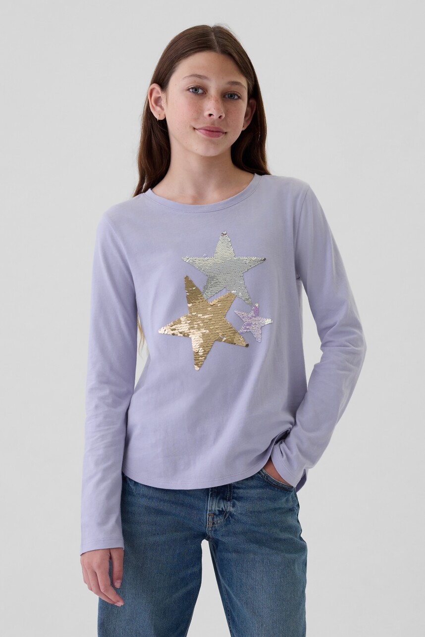 Remera Grafico Manga Larga Niña Cosmic Sky Purple 15-3