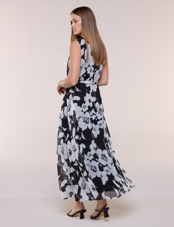 Vestido Maxi Plisado BLANCO/NEGRO