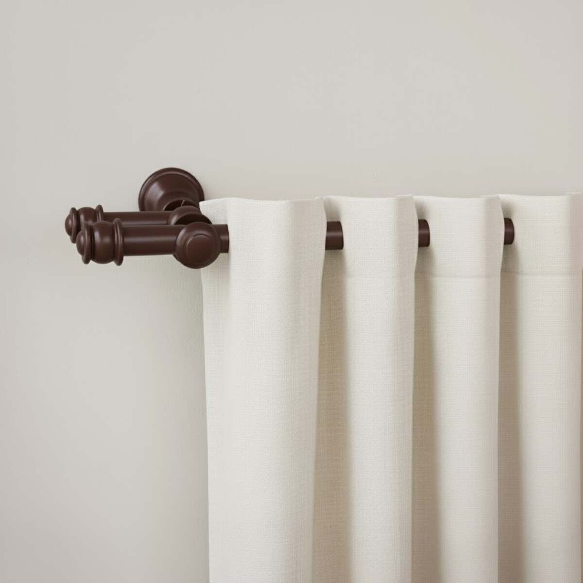 Barrote cortina doble de metal 1,5 m + 2 Soportes - MARRON OSCURO 