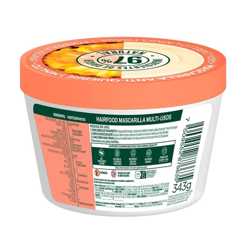 Tratamiento Fructis Hair Food Piña 350 Ml. Tratamiento Fructis Hair Food Piña 350 Ml.