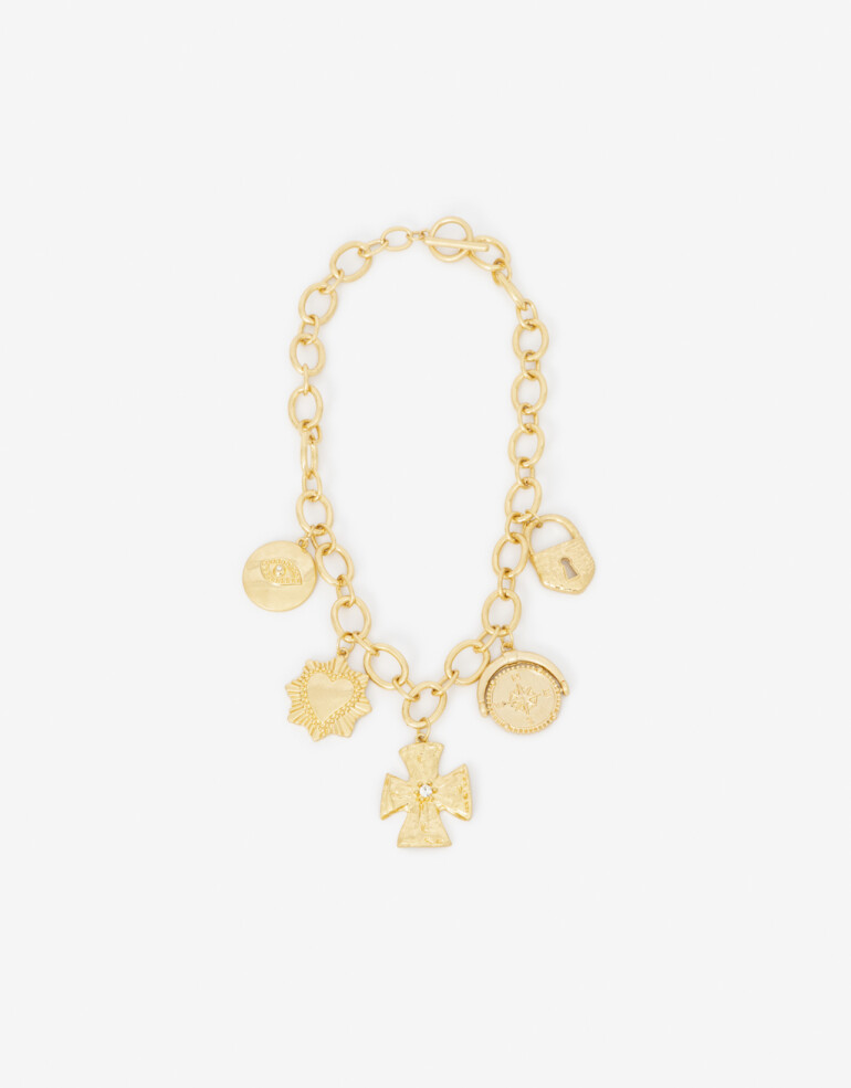 Collares Cortos Con Dijes Collar Corto Con Dijes - Dorado Oro Amarillo