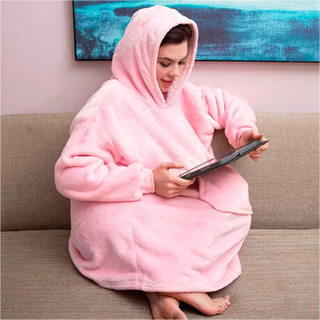 Buzo Canguro Oversize Manta Polar Afelpada Corderito Capucha Rosa
