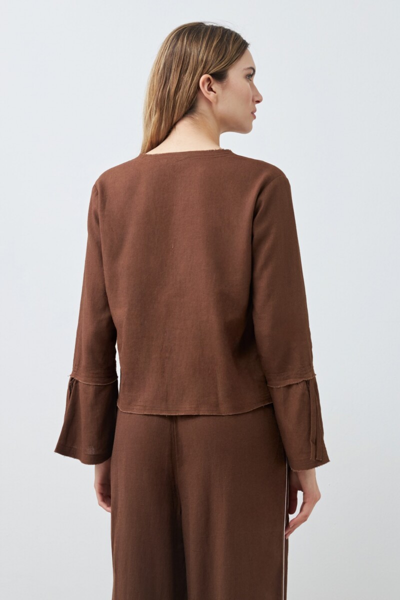 Blusa de lino con lazos chocolate