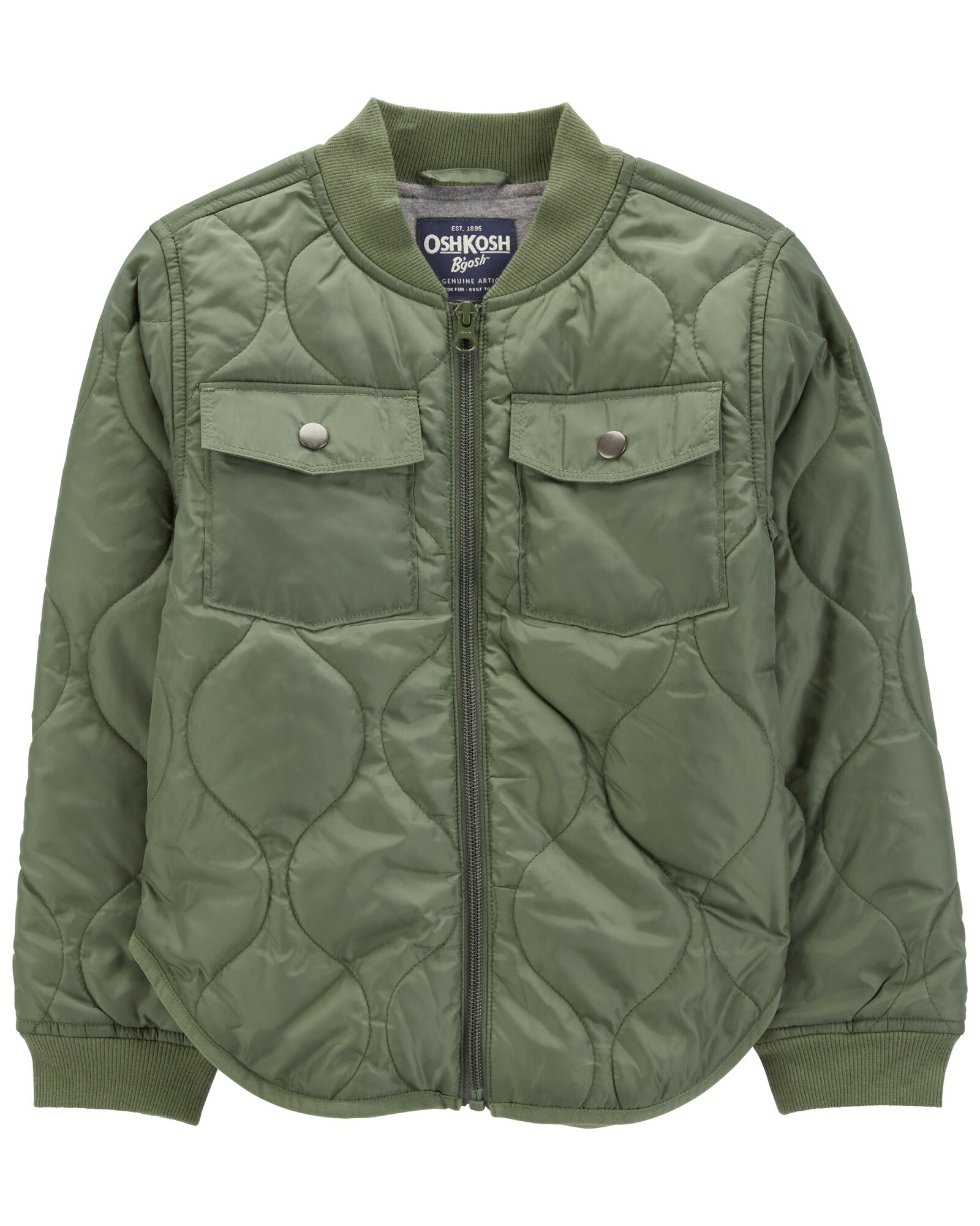Campera de popelina, acolchada, verde oliva. Talles 6-14 Sin color