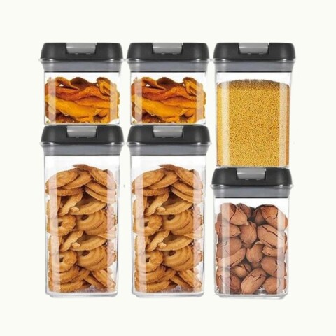 Juego de 6 Recipientes Herméticos Apilables Tarros Frascos Contenedores Apto Alimentos Tapa Negra Juego de 6 Recipientes Herméticos Apilables Tarros Frascos Contenedores Apto Alimentos Tapa Negra