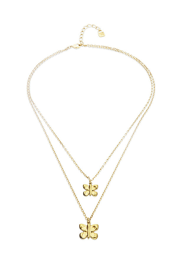 COLLAR DOBLE CON MARIPOSAS EN ALEACIÓN DE METALES BAÑADO EN ORO 18K Colgante