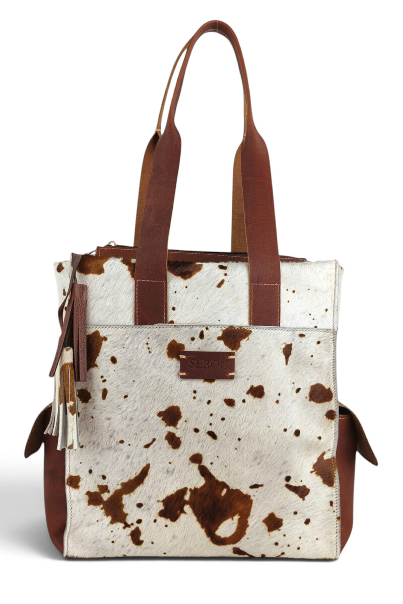 Bolso Tote de Cuero Vacuno y Pelo Natural Marrón