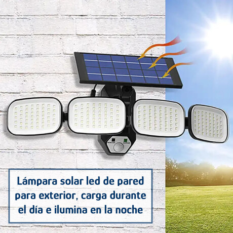 Foco Solar de Pared Ajustable 4 Luces Led c/Sensor y Control Negro