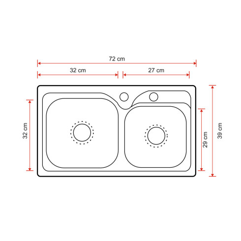 PILETA DE COCINA PILETA Y MEDIA ACERO INOX PULIDO 73X39X20 000