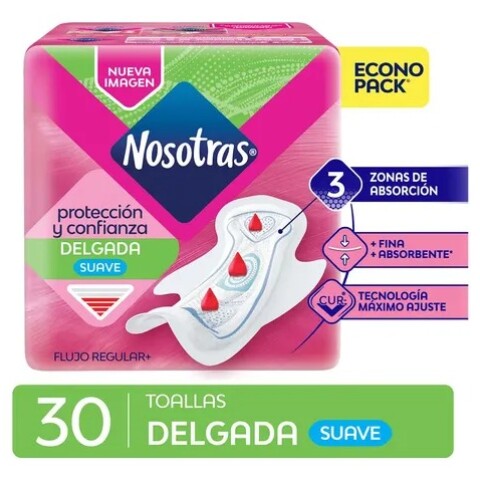 Nosotras toallas femeninas x30 Delgada Suave