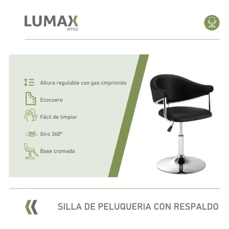 Silla Taburete Butaca con Respaldo en Cuero Lumax Modelo Chuck Negro