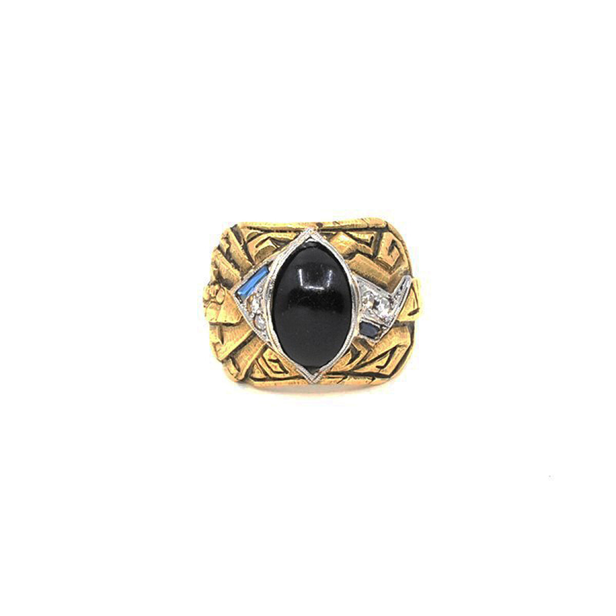 Anillo 18K Firmado Rama, Con Piedra De Color, Brillantes Y Zafiros Sinteticos 