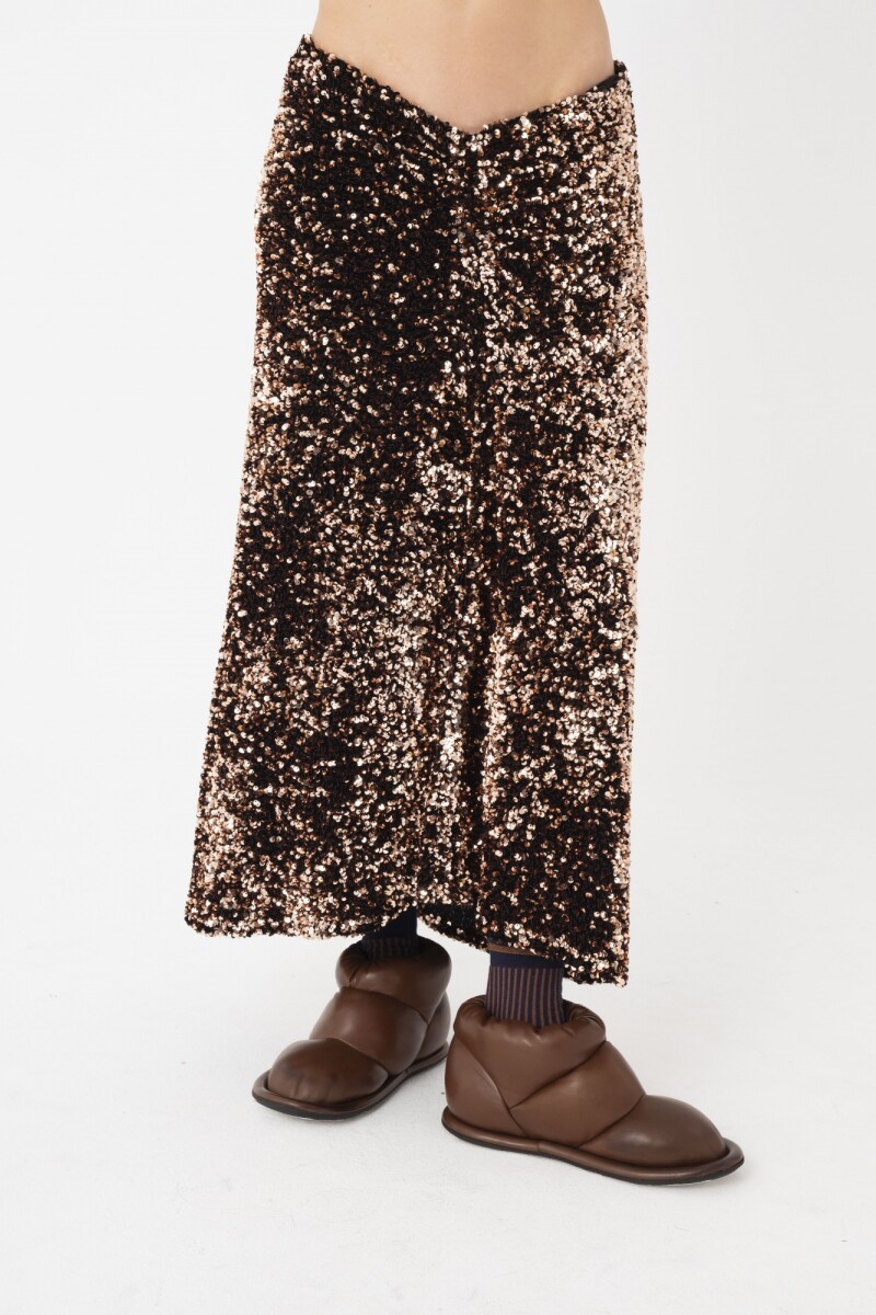 Falda midi de lentejuela Cobre