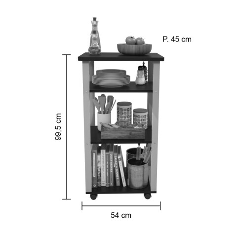 Carro Auxiliar Multiuso Tubular Negro Mate Texturizado MDF de15/22mm con Ruedas Carro Auxiliar Multiuso Tubular Negro Mate Texturizado MDF de15/22mm con Ruedas