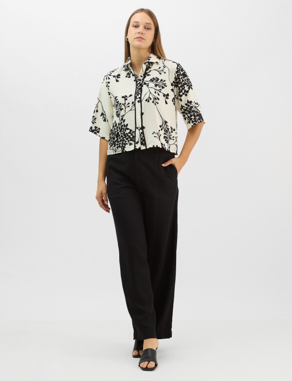 Camisa Estampada Con Motivos Botánicos NEGRO/CRUDO