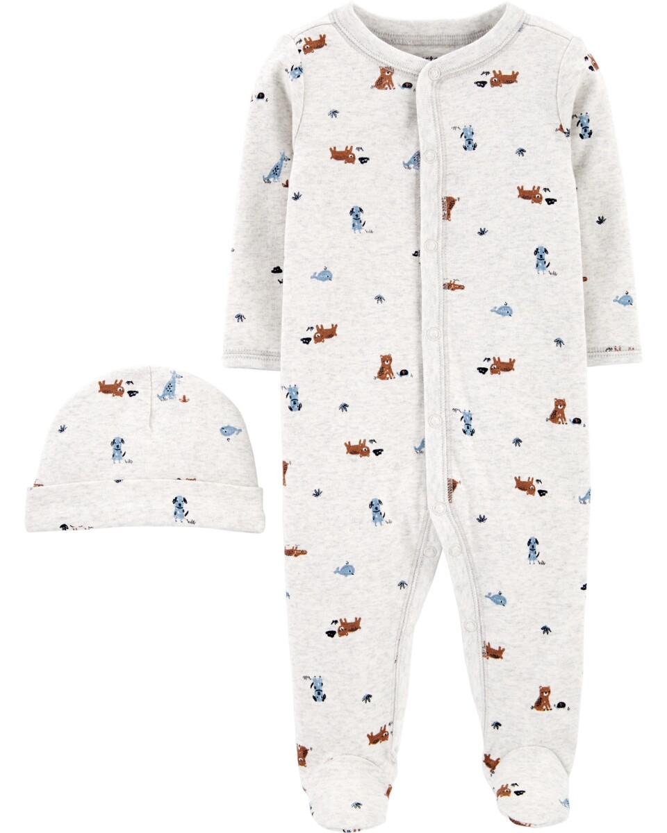Pijama de algodón con pies y gorro diseño animales 