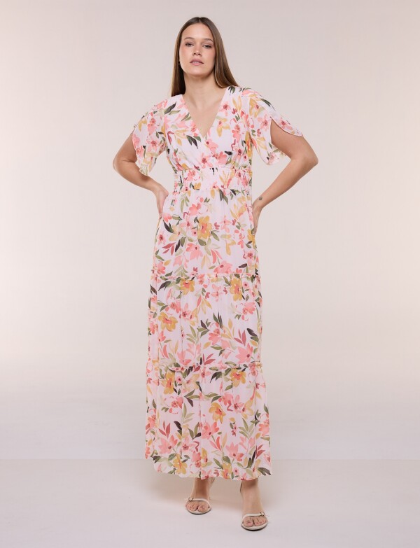 Vestido Maxi Estampado Floral Con Escote Cruzado ROSA/MULTI