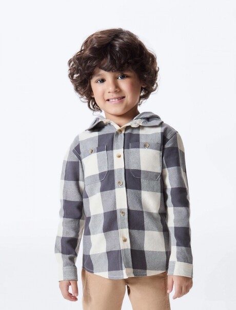 CAMISA INFANTIL A CUADROS CON CAPUCHA AZUL