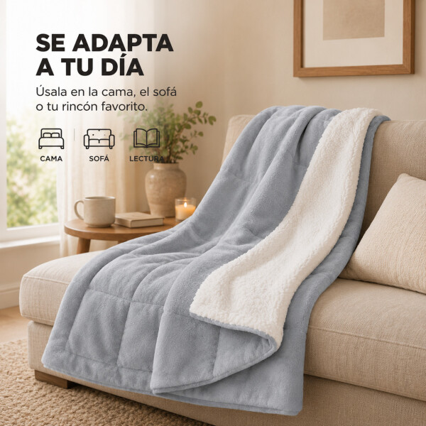 Frazada Manta Polar Con Corderito Acolchado 1 Plazas 200x150 Gris Claro