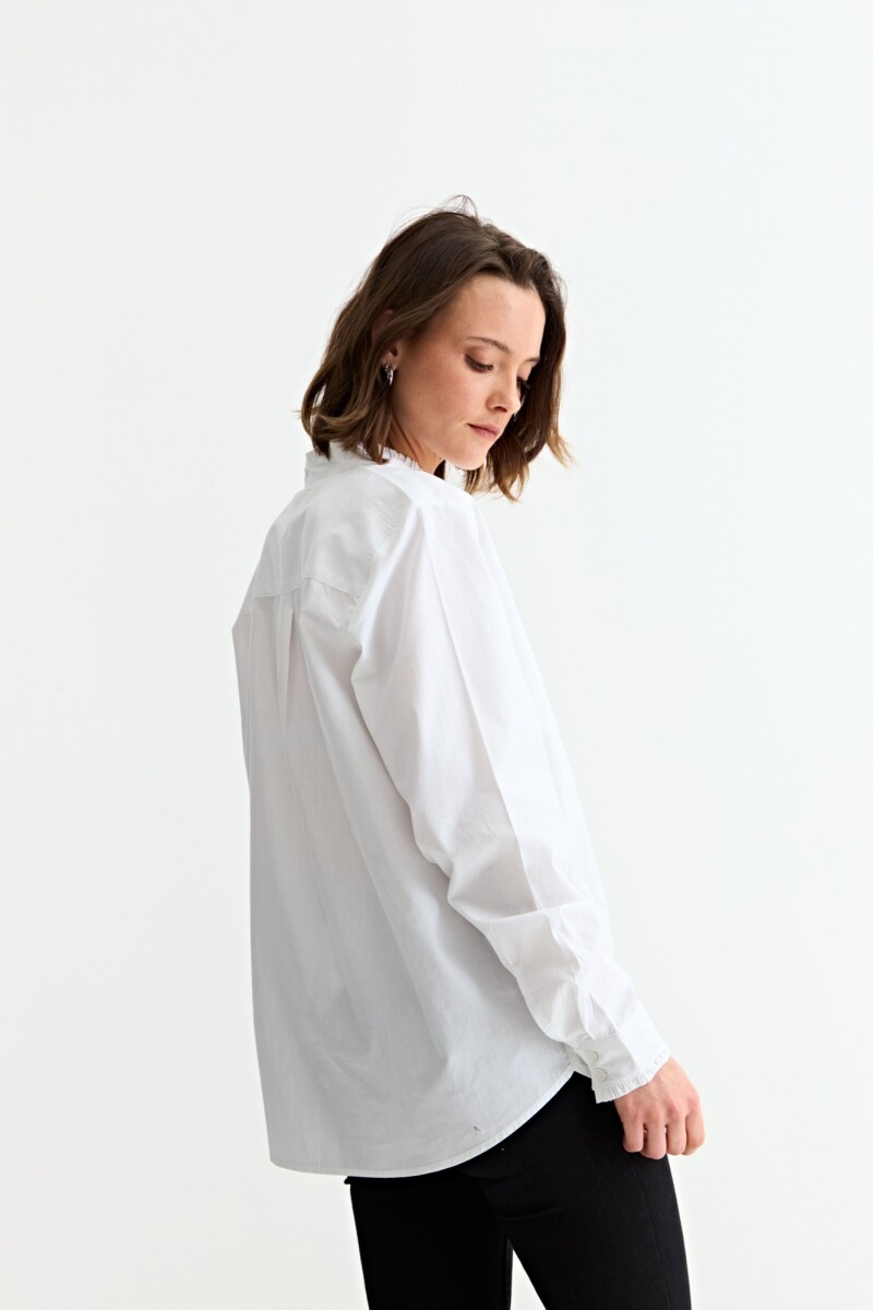 Camisa m/l con volado en cuello y puños BLANCO