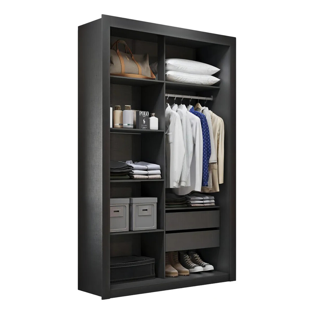 ROPERO VESTIDOR 2 CAJONES GUARDARROPA ARMARIO PLACARD CLOSET - NEGRO 
