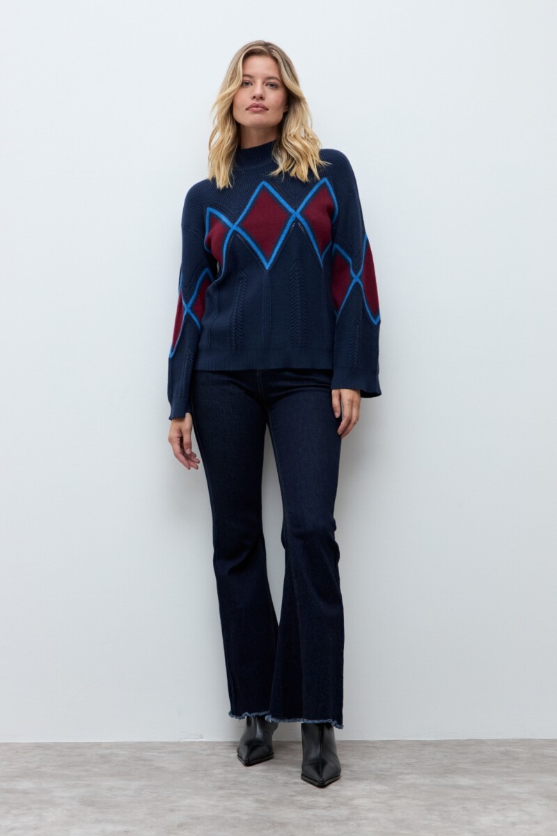 Media polera rombos azul marino