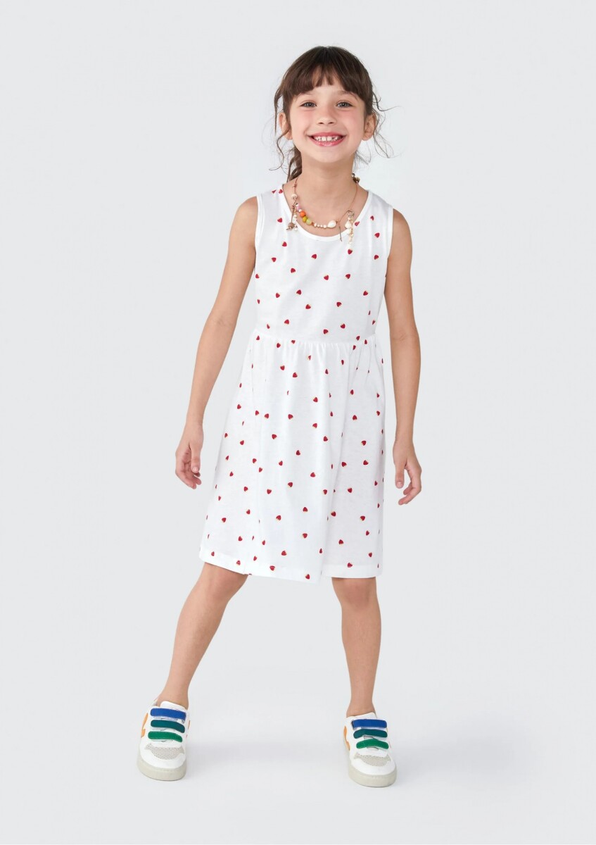 VESTIDO INFANTIL SIN MANGAS ESTAMPADO - BLANCO 