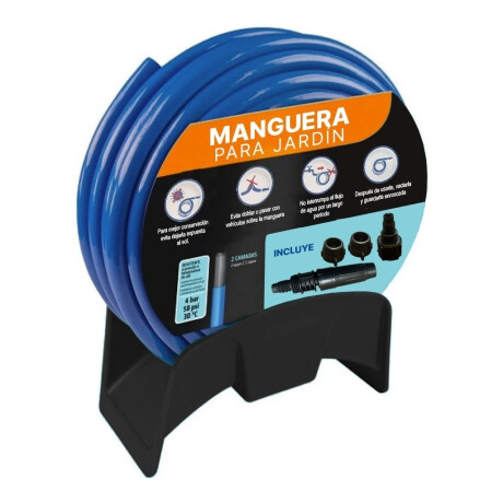 Manguera De Jardin Para Riego 20 Metros C/acoples Y Soporte Azul