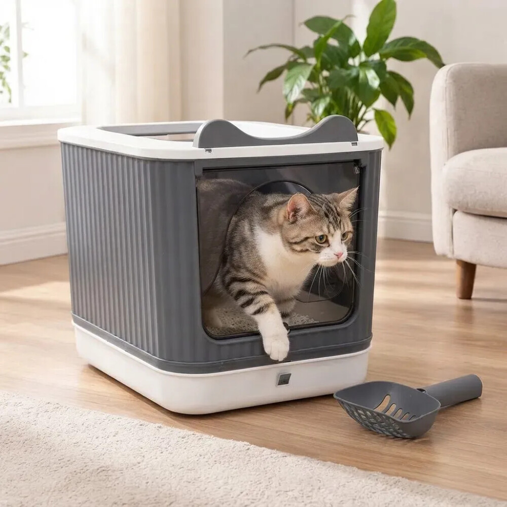Caja Sanitaria Para Gato Puerta Bandeja Extraíble Y Pala Caja Sanitaria Para Gato Puerta Bandeja Extraíble Y Pala