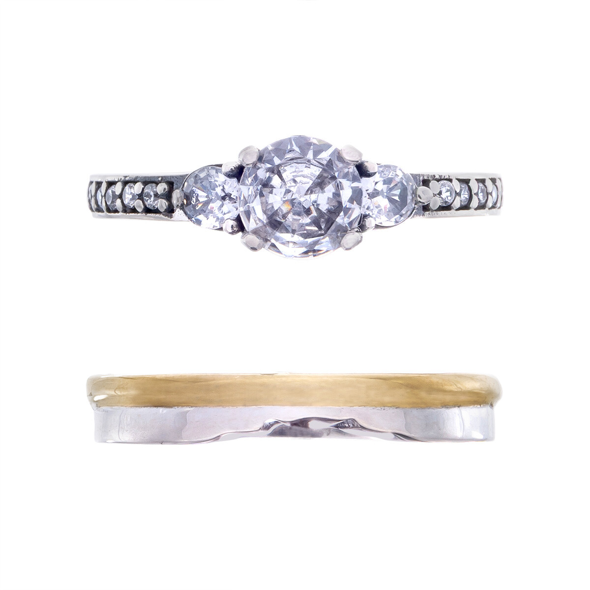 Anillo de plata 925 y double en oro 18 ktes con circonias, PROMESA. 