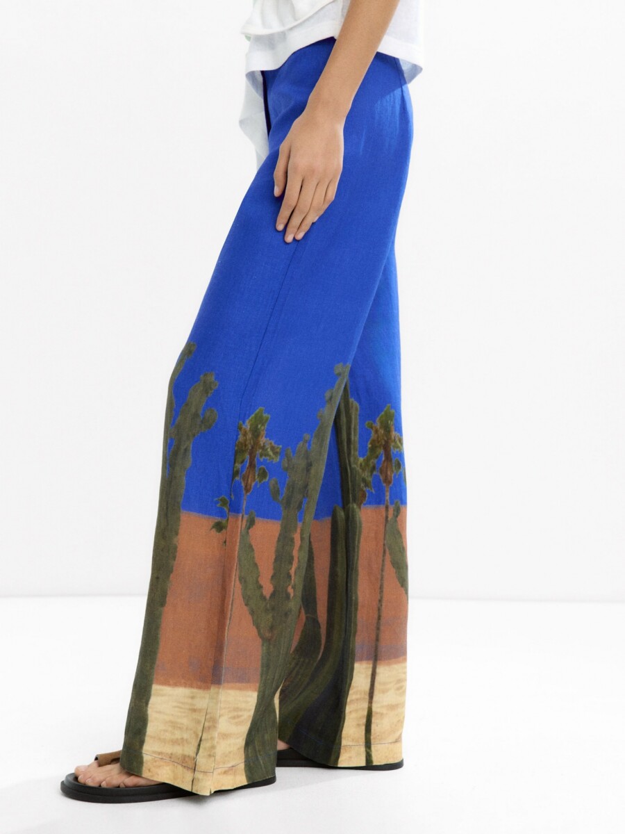 Pantalón Estampado 100 % Lino azul