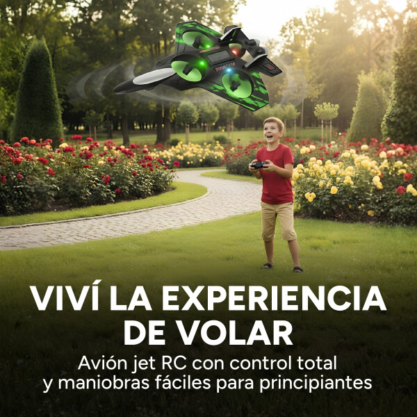 Avión Drone Jet Control Remoto 360° Recargable Espuma 2 Bats Color Verde